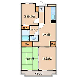 シャルル岩出 1階3DKの間取り
