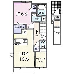 オンブラージュ　フォレスタ 2階1LDKの間取り