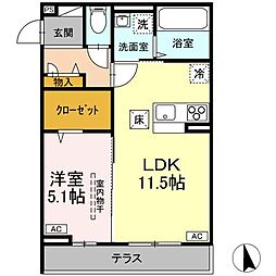 エルタスコート成田町 1階1LDKの間取り