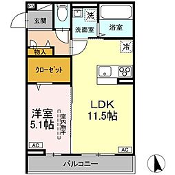 エルタスコート成田町 2階1LDKの間取り