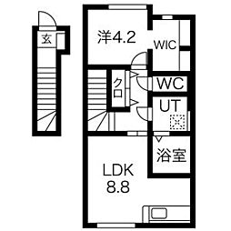 Stone river station B棟(ストーンリバースタシオンB棟) 2階1LDKの間取り