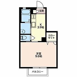 ディアス内川 Ｅ 1階1Kの間取り