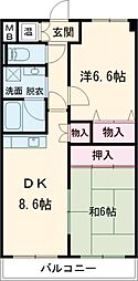 リアライズ加古川I 3階2LDKの間取り