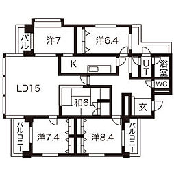 ロイヤルパレス上杉 3階4LDKの間取り