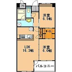 ボヌール 1階2LDKの間取り