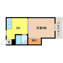 カームハウス 1階1DKの間取り