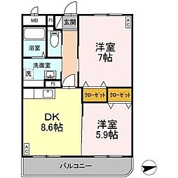 フジパレス皆生 1階2DKの間取り