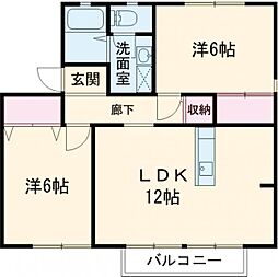 シェーンヴィラＢ 1階2LDKの間取り