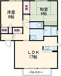 ディアスＭ　Ａ 2階2LDKの間取り