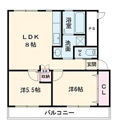 高津橋農住団地B棟 2LDKの間取図画像