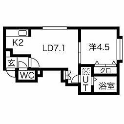 札幌市営東西線 大谷地駅 4.1kmの賃貸アパート 3階1LDKの間取り