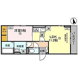 近鉄京都線 竹田駅 徒歩11分の賃貸アパート 1階1LDKの間取り