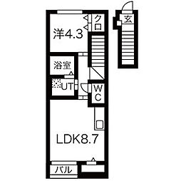 luneIIB棟 2階1LDKの間取り