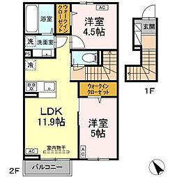 ウィルコート望町II 2階2LDKの間取り