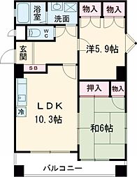 エクシード河辺 501 5階2LDKの間取り