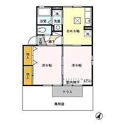東武桐生線 阿左美駅 徒歩15分の賃貸アパート 1階2DKの間取り