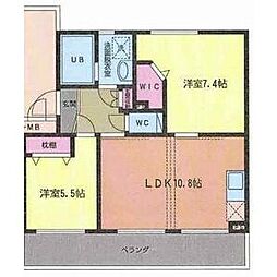 KS宮千代II 1階2LDKの間取り