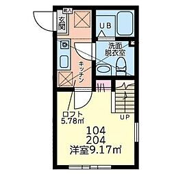 小田急小田原線 本厚木駅 徒歩15分の賃貸アパート 2階1Kの間取り