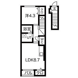 Feliz Miltonia 2階1LDKの間取り