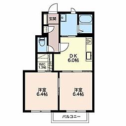 ディアス　カーム 1階2DKの間取り
