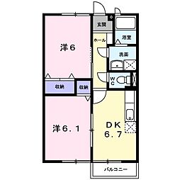 ラフィーネA 2DKの間取図画像