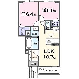 ルピナス箕面 2LDKの間取図画像