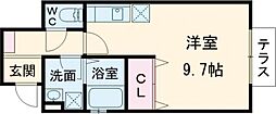 クレイドル奈良町 1階ワンルームの間取り
