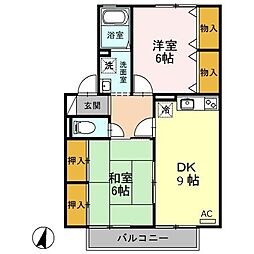 ネオコーポリラ開成Ｂ棟 2階2DKの間取り