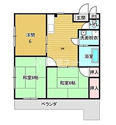 エスポワール神辺 2階3DKの間取り