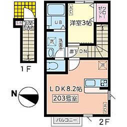 ＣＩＥＬ旭ヶ丘 2階1LDKの間取り