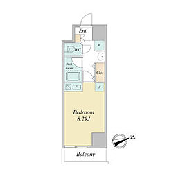 マリオン城西 7階1Kの間取り