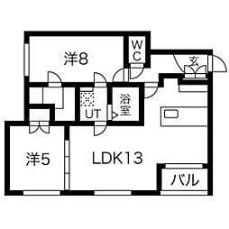 JR千歳線 新札幌駅 徒歩14分の賃貸マンション 3階2LDKの間取り