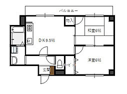 センチュリーガーデン 2階2DKの間取り