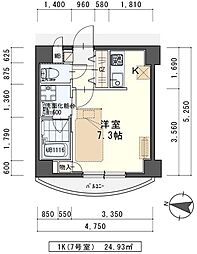 ラピス雨宮 5階1Kの間取り
