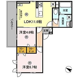 ラックランド D-ROOM 2階2LDKの間取り