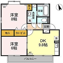 ユイマール　ガーデン　D棟 1階2DKの間取り