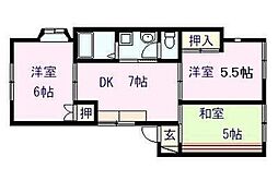 伊豆箱根鉄道大雄山線 大雄山駅 徒歩8分の賃貸アパート 2階3DKの間取り