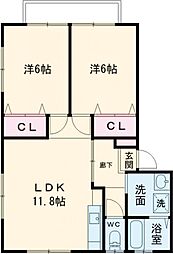 ラ・メゾン天神II 1階2LDKの間取り