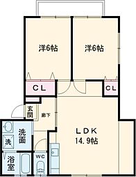 ラ・メゾン天神II 2階2LDKの間取り