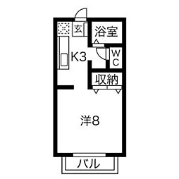 サンガーデン美浜 1階1Kの間取り