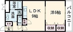 住吉マンション 2階1LDKの間取り
