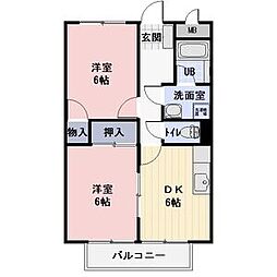 サンライズうえだ 1階2DKの間取り