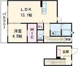 熊本県菊池市赤星の賃貸アパート 2階1LDKの間取り