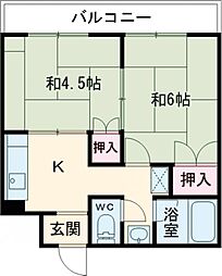 ヴィラ扇 5階2Kの間取り