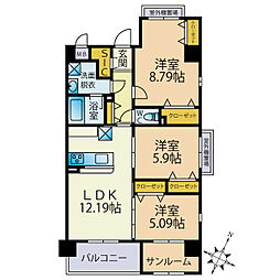 JR筑肥線 波多江駅 徒歩13分の賃貸マンション 8階3SLDKの間取り