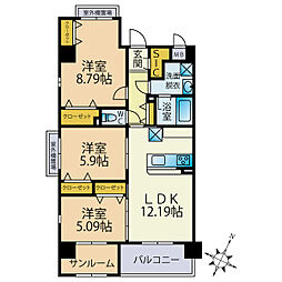 JR筑肥線 波多江駅 徒歩13分の賃貸マンション 6階3SLDKの間取り