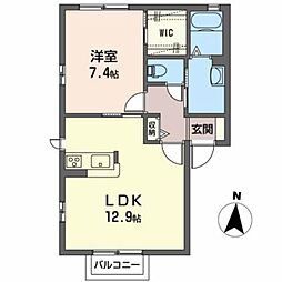 JR陸羽東線 古川駅 バス40分 町裏下車 徒歩7分の賃貸アパート 2階1LDKの間取り