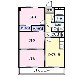 ラフィネドミール 4階3DKの間取り