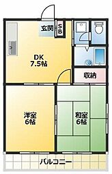 バンブーズ 2DKの間取図画像
