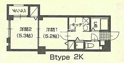 サクラハイツ駅南 3階2Kの間取り